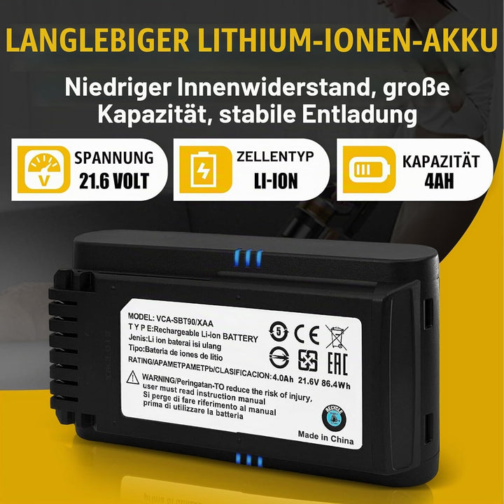 4.0Ah Akku für Samsung VCA-SBTA60 VCA-SBT90 VCA-SBT90EB, Kompatibel mit Samsung JET60 JET65 JET70 JE