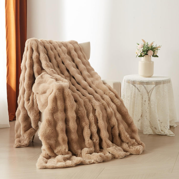 Kuscheldecke Beige Braun Khaki 220×240cm Flauschig Warm Weich Dick Sofadecke Couchdecke Wohnzimmer D