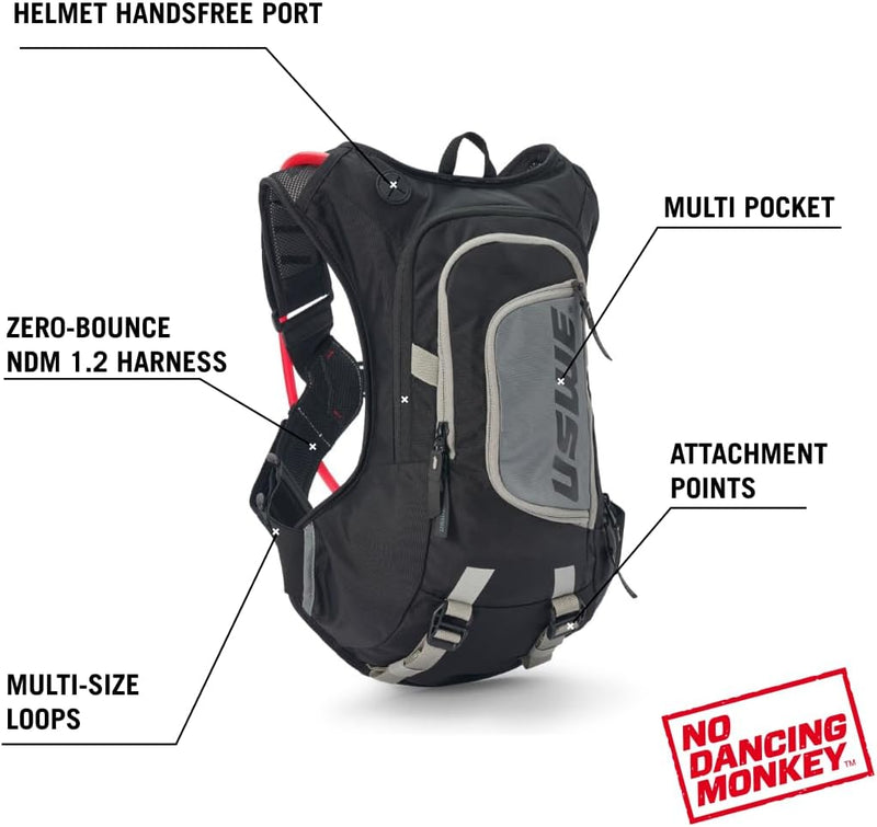 USWE Moto Hydro Hydration Pack - with Water Bladder, a High End, Bounce Free Backpack for Enduro and