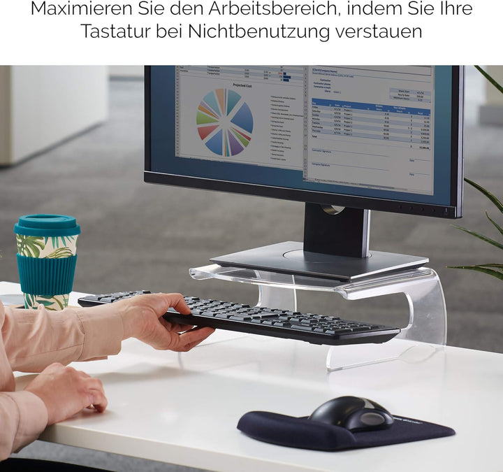 Fellowes Clarity Monitorständer, 6,5kg Tragkraft, transparent Monitorerhöhung, Monitorerhöhung