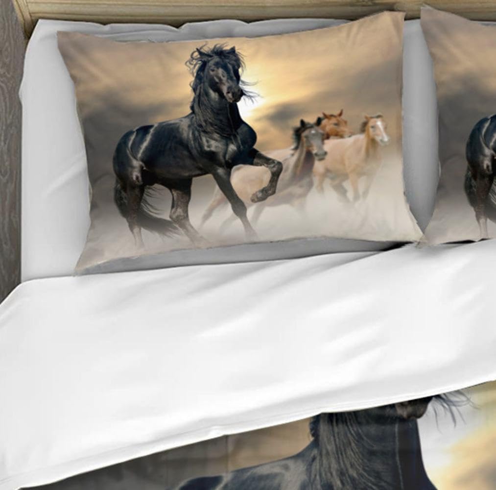 Pferde Motiv Bettbezug,Das laufende Pferd Motiv Kinder Bettwäsche Set,3D-Druck Tiere Pferd Motiv Bet