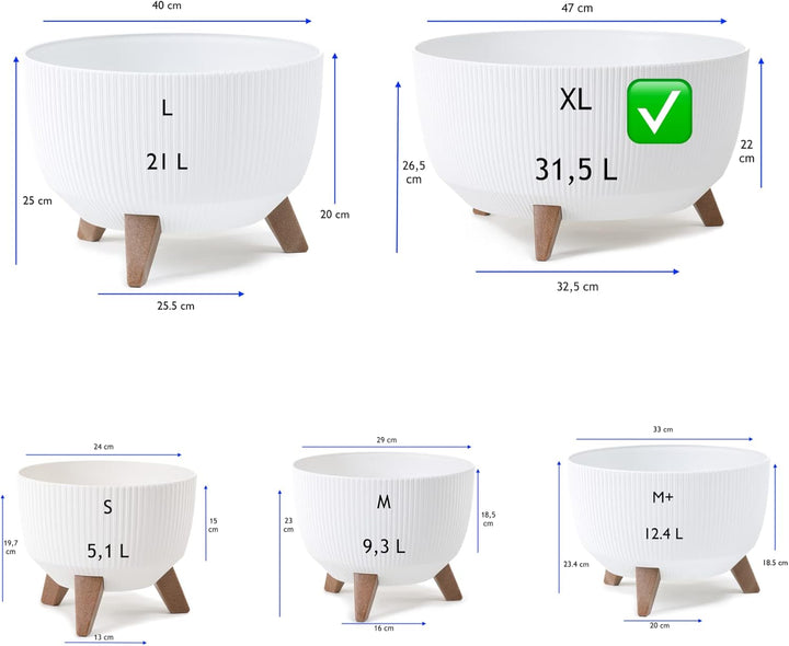 MELTOM Blumentopf Schale mit Füssen Einsatz Kräutertopf Übertopf Pflanzschale Eco Recycled (Weiss, X