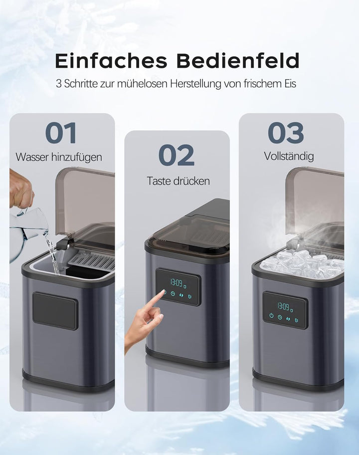 KeeGone Edelstahl Eiswürfelmaschine mit LED-Display Eismaschine Eiswürfelbereiter und Reinigungsfunk