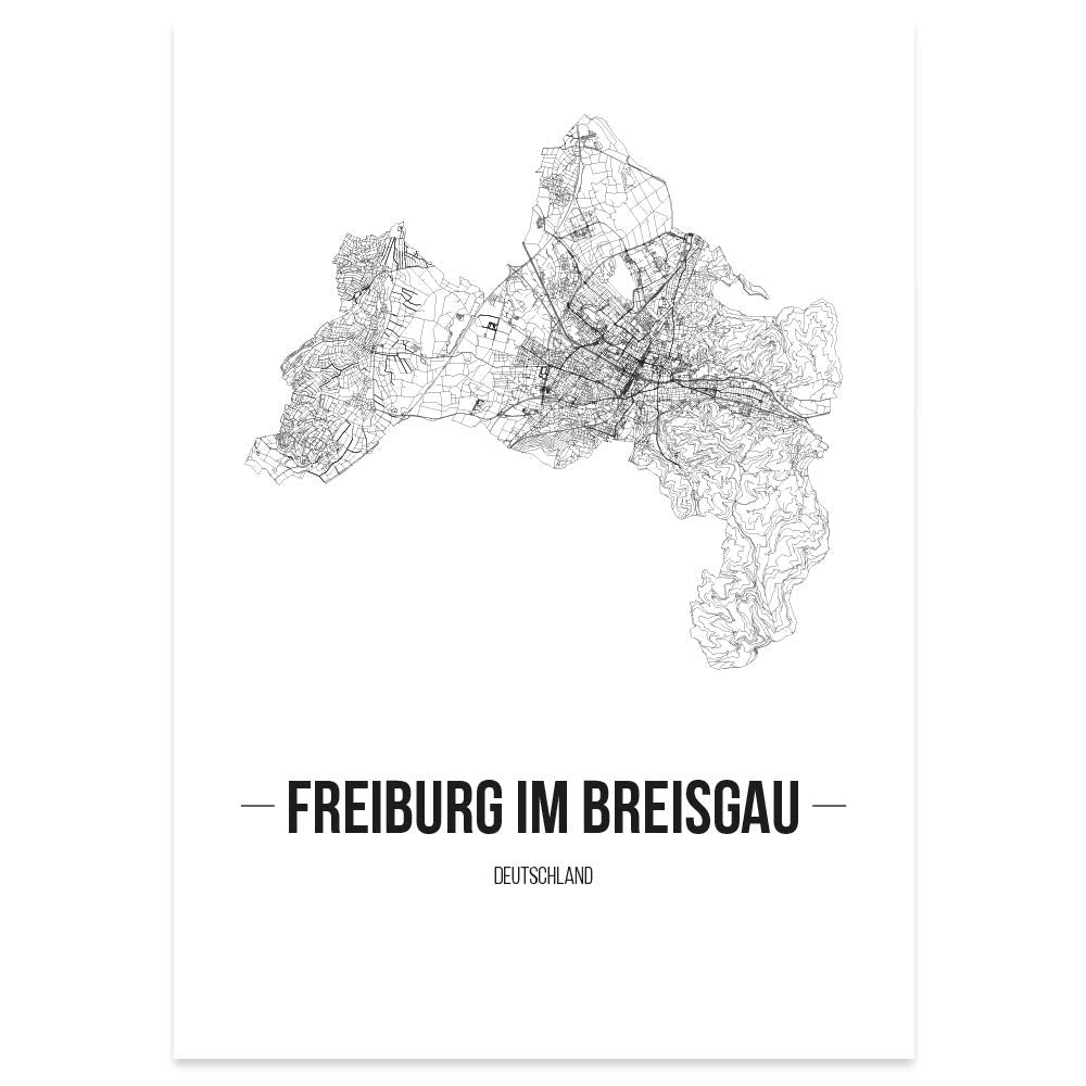 JUNIWORDS Stadtposter, Freiburg im Breisgau, Wähle eine Grösse, 40 x 60 cm, Poster, Schrift B, Weiss