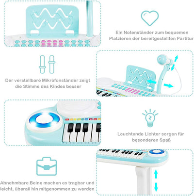 COSTWAY 37 Tasten Klaviertastatur mit Licht, Kinder Keyboard mit Ständer, Klavier Spielzeug elektron