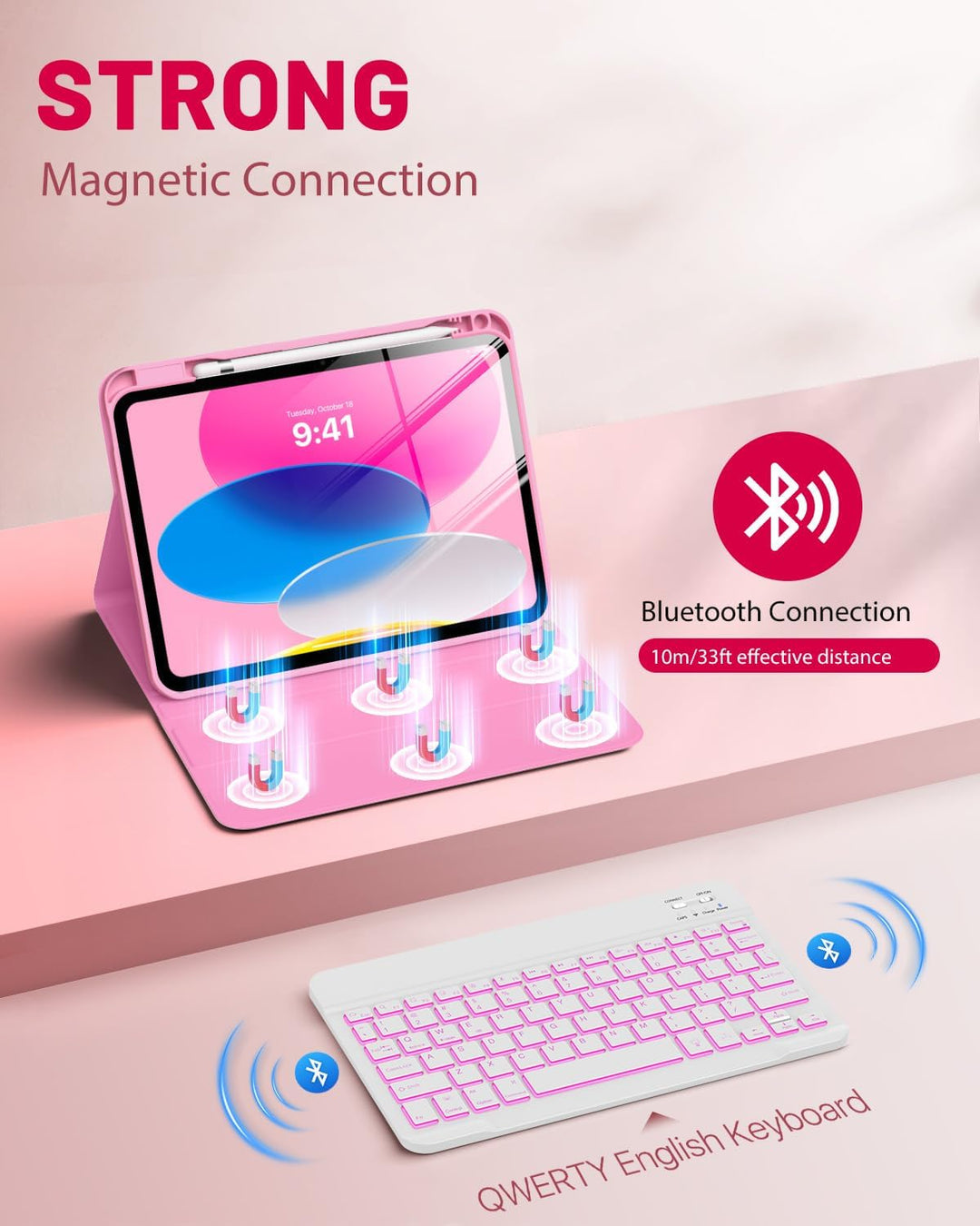 MoKo Hülle mit Tastatur für iPad A16 11 Generation 2025/10 Generation 2022(11/10.9 Zoll),TPU Schutzh