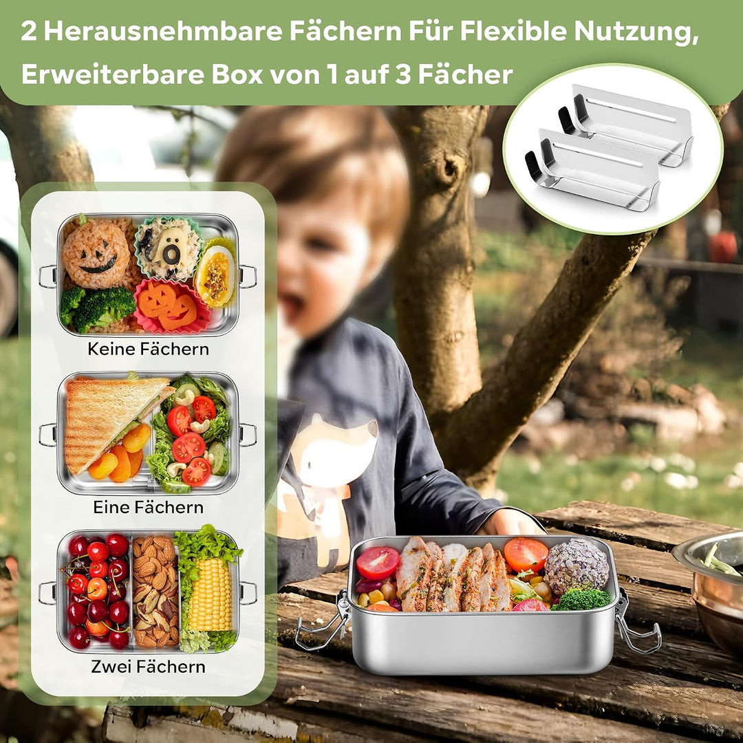 Joyfair Brotdose mit Fächern, Edelstahl, 2400ml 1 2400ml, 1 2400ml