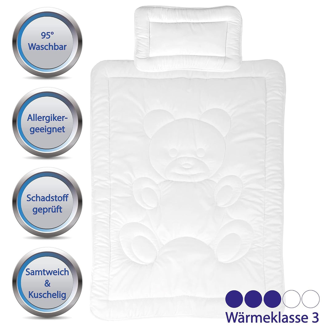 Kinder Betten-Set inkl. Bettwäsche 2-tlg (100x135cm / 40x60cm) Bettdecken Set, Bettbezug aus 100% Ba