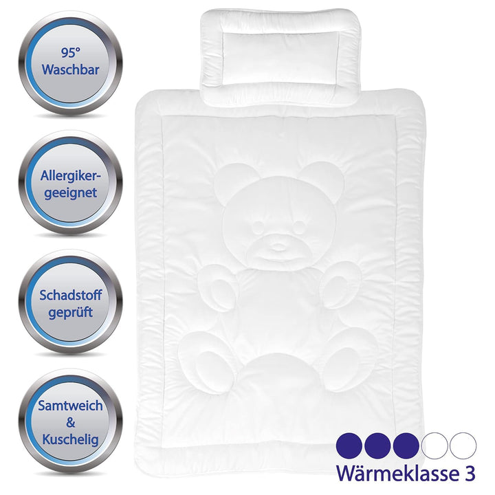 Kinder Betten-Set inkl. Bettwäsche 2-tlg (100x135cm / 40x60cm) Bettdecken Set, Bettbezug aus 100% Ba