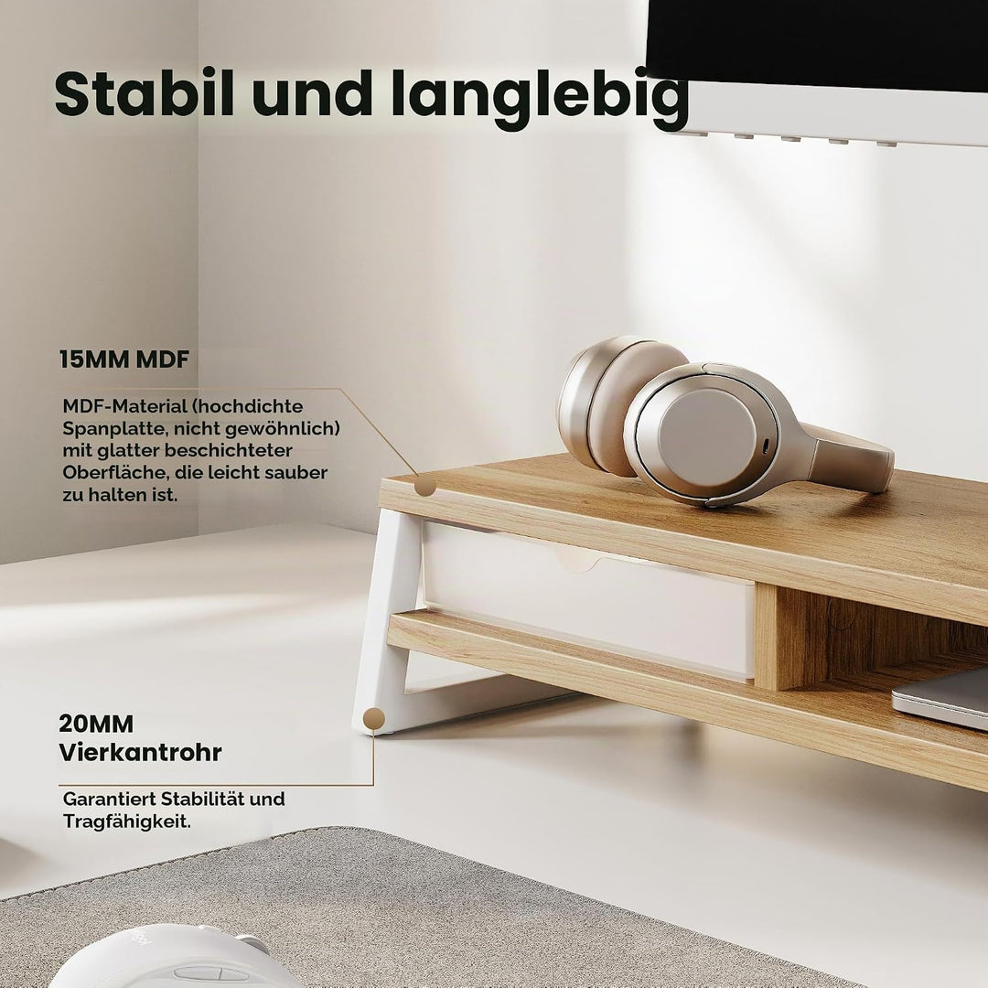 Fenge Dual Monitorständer Riser mit 2 Acryl Schubladen, 2 Etagen 108cm Computer Bildschirmständer fü