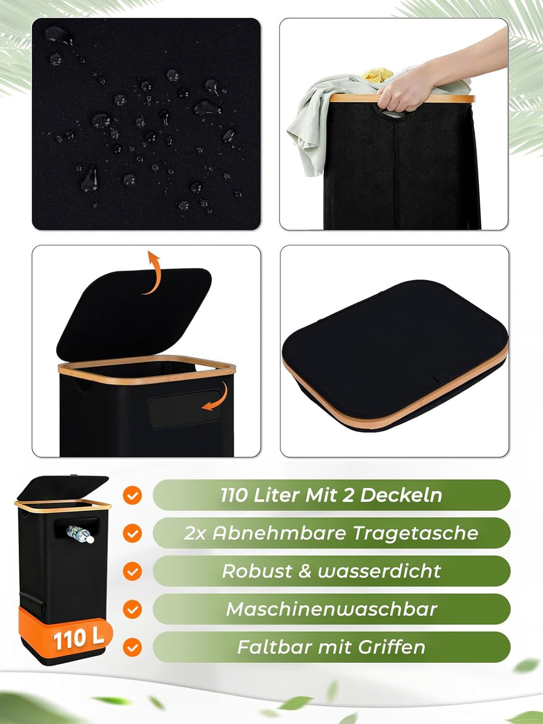 110L Pfandflaschen Sammelbehälter mit Deckel & 2 Tragetasche, Pfandflaschen Behälter Faltbar, Leergu