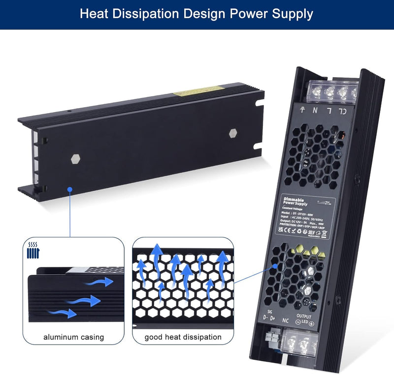 VARICART LED Trafo 12V 60W 5A LED Transformator Dimmbar AC 230V zu 12V DC Elektronischer Niederspann