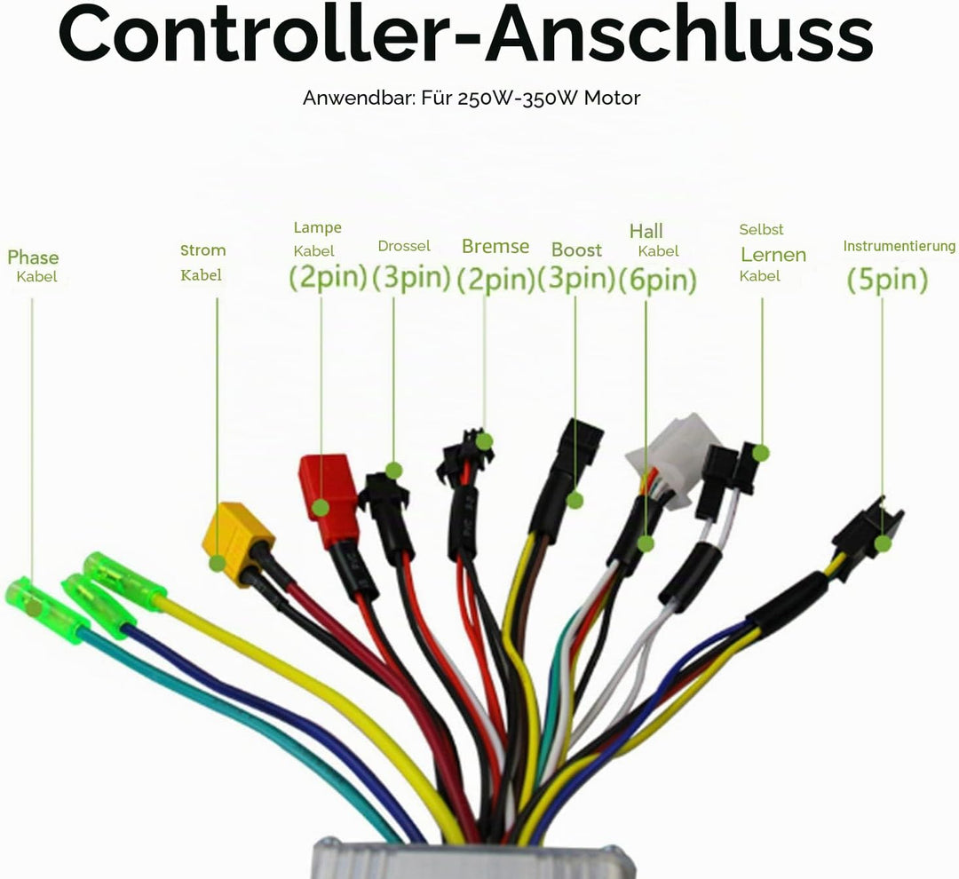 BuyWeek E-Bike Brushless Motor Controller Kit, DC 24V 36V 48V 250W-350W 17A 3 Modus Sinuswellen Regl