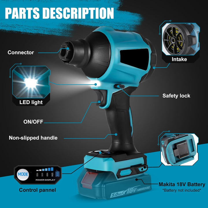 Akku-Gebläse für Makita 18V, Laubbläser Akku 18V, Schnurlos Akku Laubbläser für Rasenpflege, Laubbla