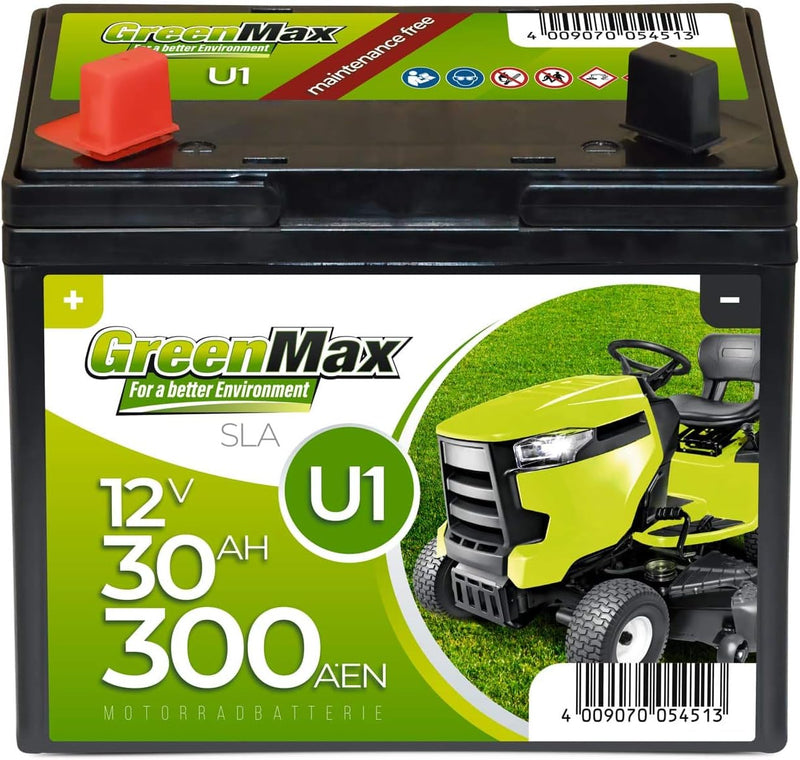 GreenMax U1 Garden Power Rasentraktor-Batterie 12V 30Ah 300A Starterbatterie für Aufsitzmäher wartun