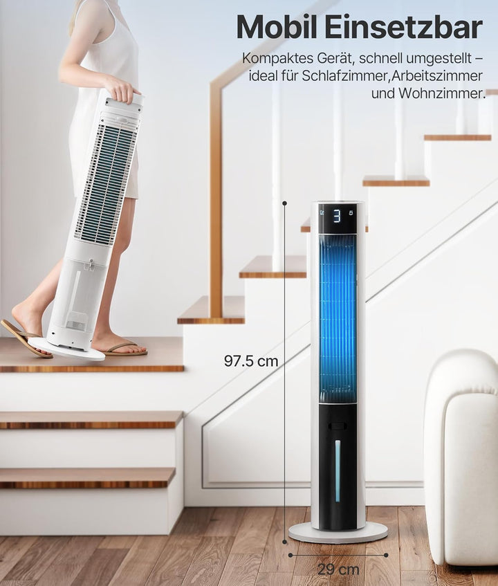 Turmventilator Luftkühler mit Wasserkühlung - Mobile Klimaanlage ohne Abluftschlauch, Ventilator mit
