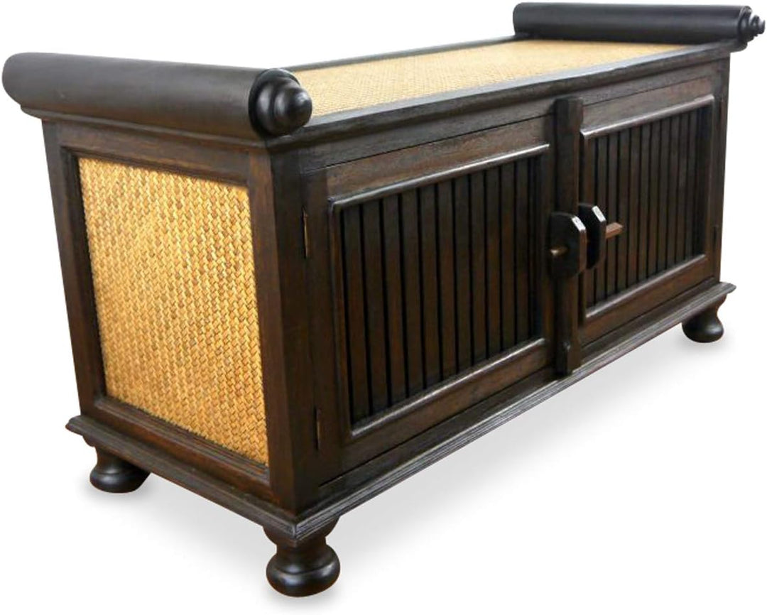 livasia Rattansideboard TV-Bank HiFi-Sideboard asiatische Phono Möbel Sitzbank (mittel), mittel