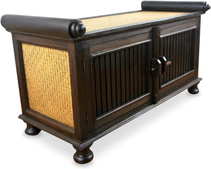 livasia Rattansideboard TV-Bank HiFi-Sideboard asiatische Phono Möbel Sitzbank (mittel), mittel
