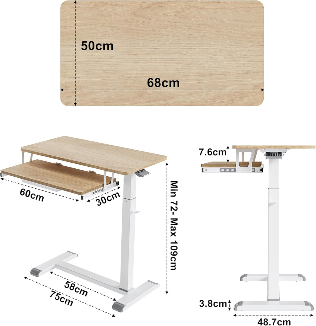 Fydeamer 68 × 50cm Mobile Standing Desk mit Tastaturablage, Höhenverstellbar Computertisch (72-109 c
