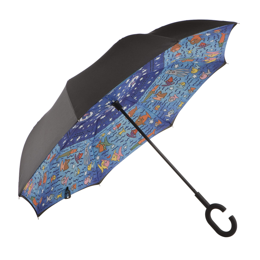 Goebel 26-102-43-1 Moon, Stars, Fish Pop Art James Rizzi Stockschirm aus Textil, Metall mit Kunststo