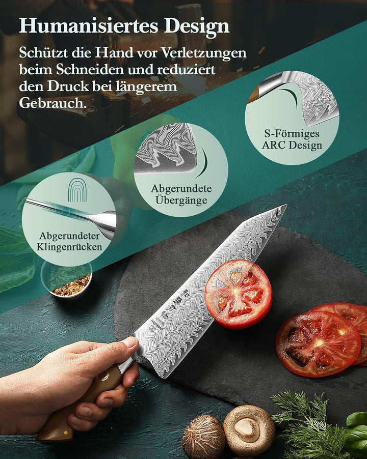 HEZHEN Messerset Profi Damast Küchenmesserset,Damaststahl Kochmesser Set Santoku Messer, Ergonomisch