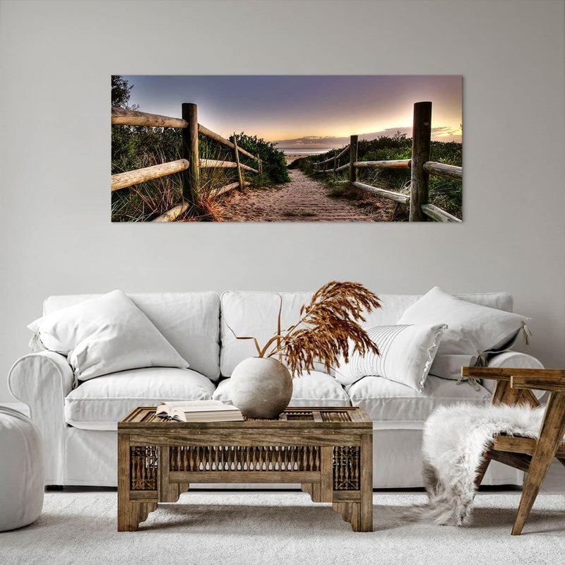 Wandbilder Dekoration Wohnzimmer Pfad Landschaft Himmel Panorama Bilder auf Leinwand 120x50cm Leinwa