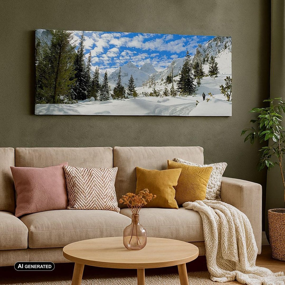 Panorama Bilder auf Leinwand 100x40cm Leinwandbild Tal Wolken Lawine Sport Gross Wanddeko Bild Schla