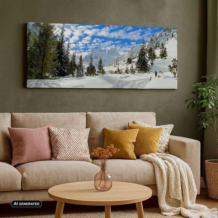 Panorama Bilder auf Leinwand 100x40cm Leinwandbild Tal Wolken Lawine Sport Gross Wanddeko Bild Schla