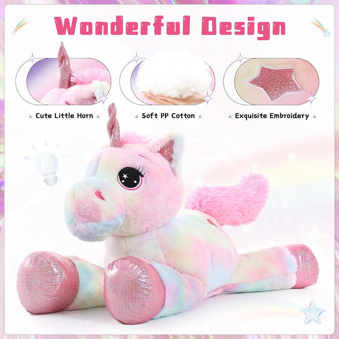 MorisMos Grosser Einhorn Riesen Einhorn Plüschtier XXL Stofftier Kuscheltiere gross 80cm Rosa Einhor