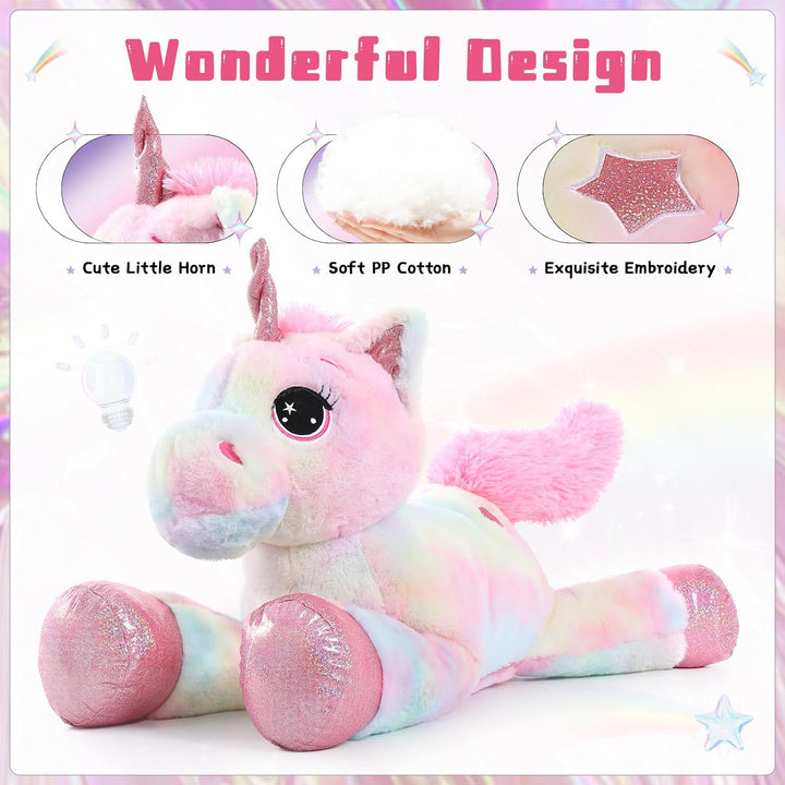 MorisMos Grosser Einhorn Riesen Einhorn Plüschtier XXL Stofftier Kuscheltiere gross 80cm Rosa Einhor