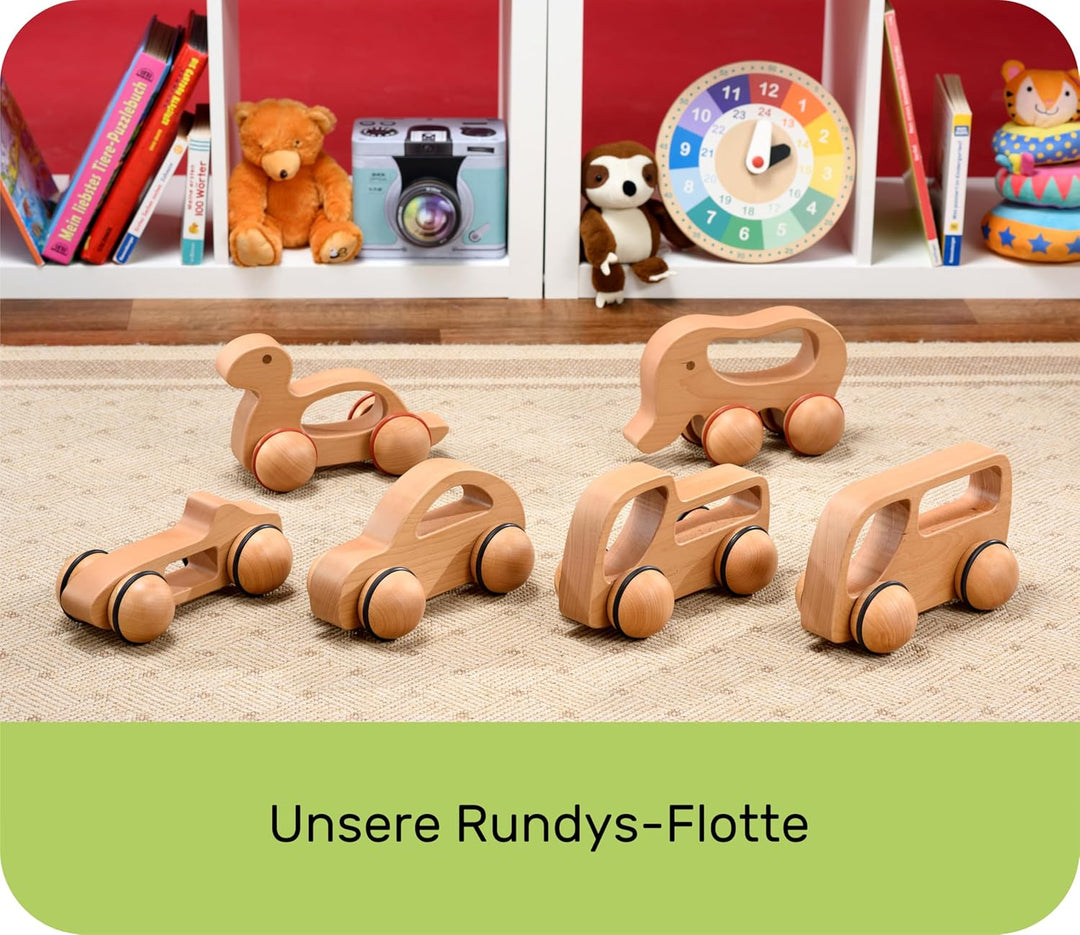 Rundys Holzspielzeug ab 2 Jahren Andi Auto – leises Auto auf Rädern – mit Gummiringen – nachhaltiges