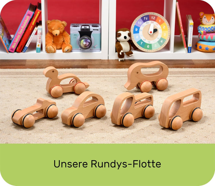Rundys Holzspielzeug ab 2 Jahren Andi Auto – leises Auto auf Rädern – mit Gummiringen – nachhaltiges