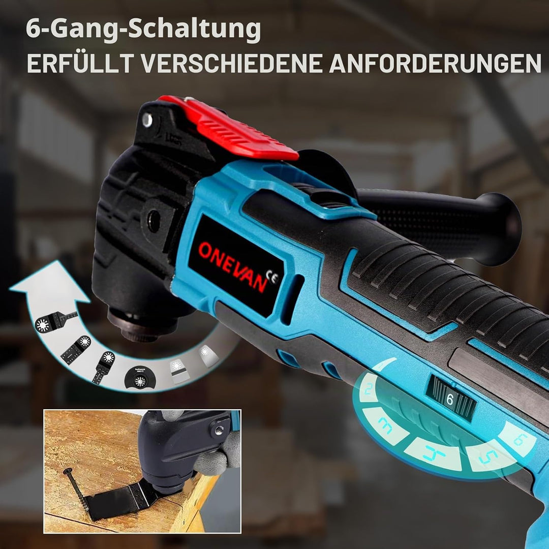 ONEVAN Akku Multifunktionswerkzeug, 2 * 4.0Ah Akkus, Multitool Oszillationswerkzeug, 22 Zubehör, 4°O