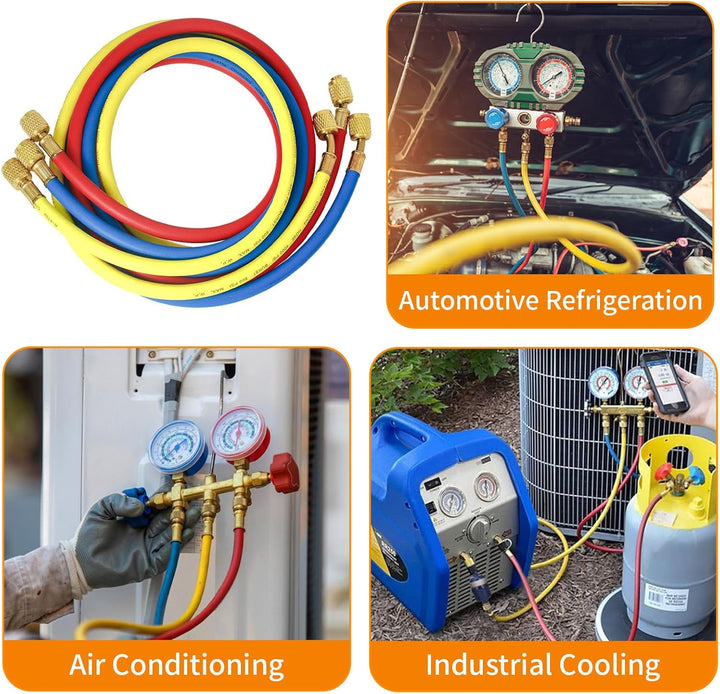 3 Stück Füllschlauch für R134a, 1/4 SAE Kältemittelschläuche mit 3 Farben, 60 Zoll Klimaanlagen Fluo