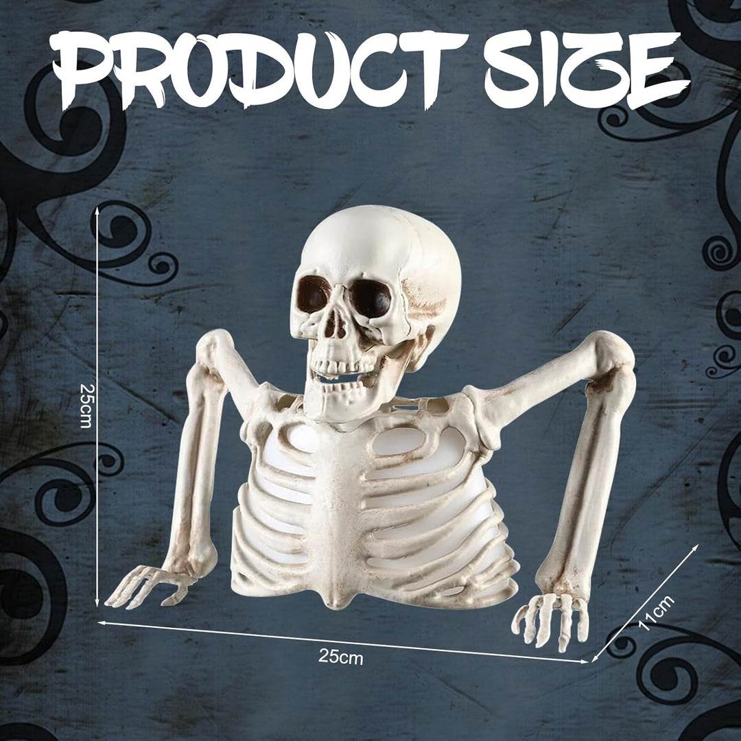 FUFRE Halloween Deko Skelett Mit LED, 23×20X11cm Halloween Skelett Mit Farbenfrohe Licht, Horror Dek