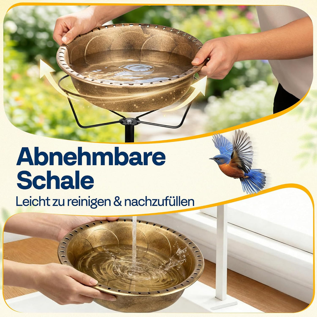 VIVOHOME Vogeltränke 71cm hoch Polyresin leicht antike Optik, Kupfer | Edles Design mit metallischer
