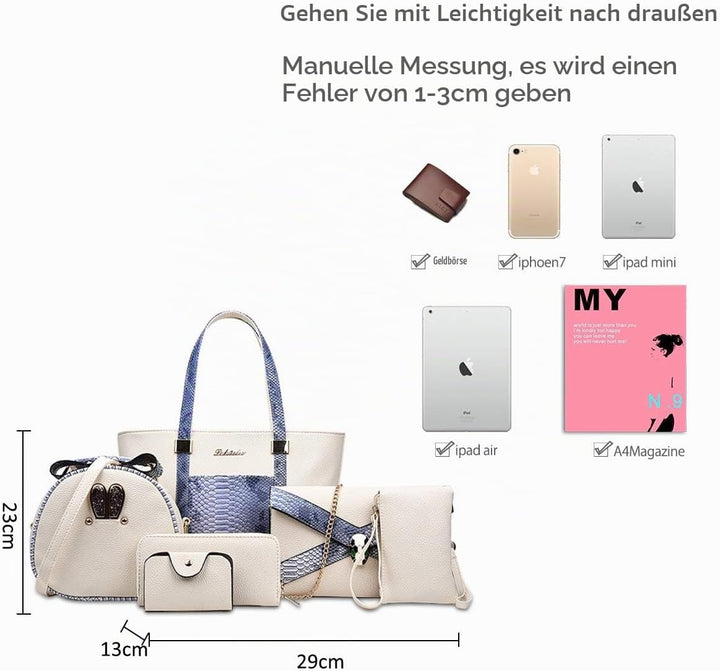 NICOLE&amp;DORIS Handtaschen Damen 6 Stück Geldbörse für Damen Top-Griffe Umhängetaschen Brieftaschen Cr