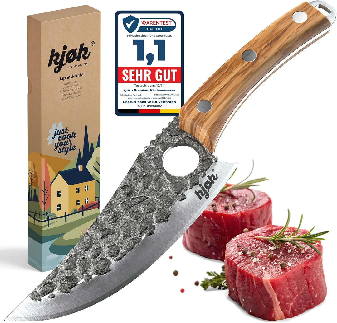 kjøk Premium Küchenmesser japanischer Style Klinge 15cm mit Loch und Olivenholzgriff Härte 56±2 HRC