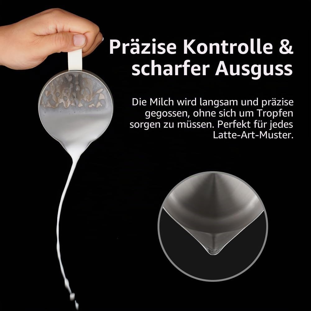 watchget Milchaufschäumkrug, 600 ml, Edelstahl, Espresso-Krug für Cappuccino und Latte Art, Cremewei