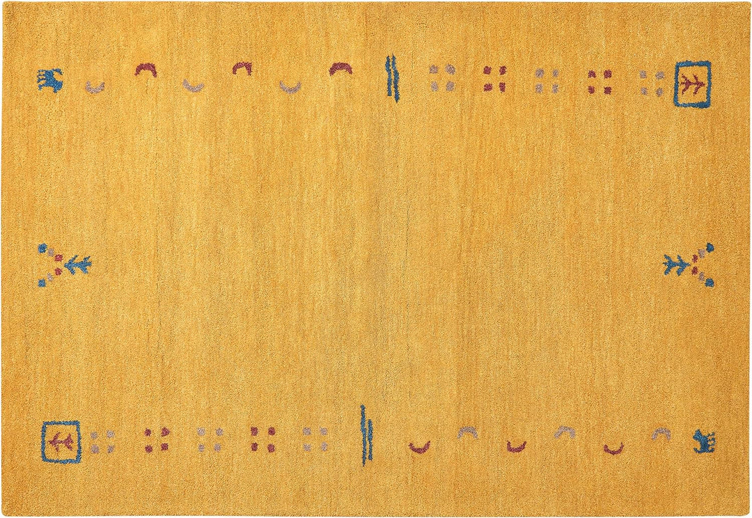 Gabbeh Teppich gelb aus Wolle 140x200 cm Hochflor mit Muster weich handgetuftet Akalan
