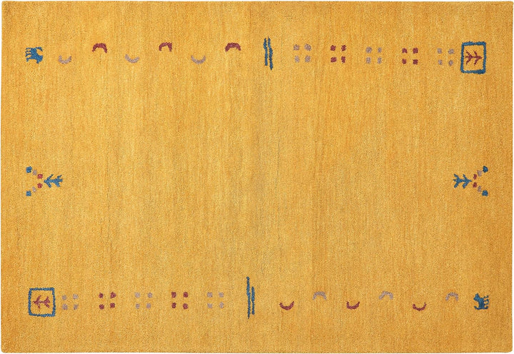 Gabbeh Teppich gelb aus Wolle 140x200 cm Hochflor mit Muster weich handgetuftet Akalan