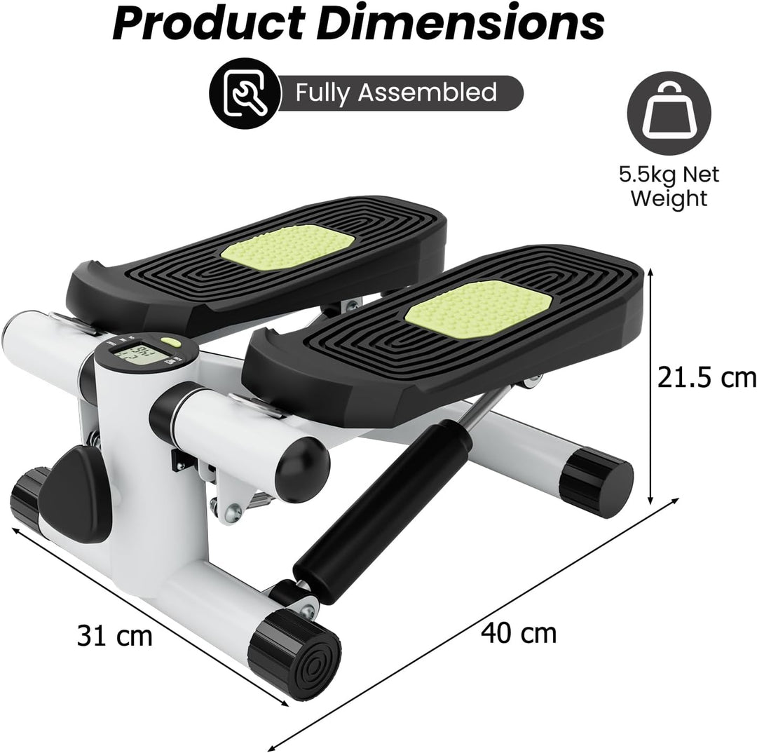 KOMFOTTEU Mini Stepper tragbar, Swing Stepper höhenverstellbar mit Widerstandsbändern, LCD-Bildschir
