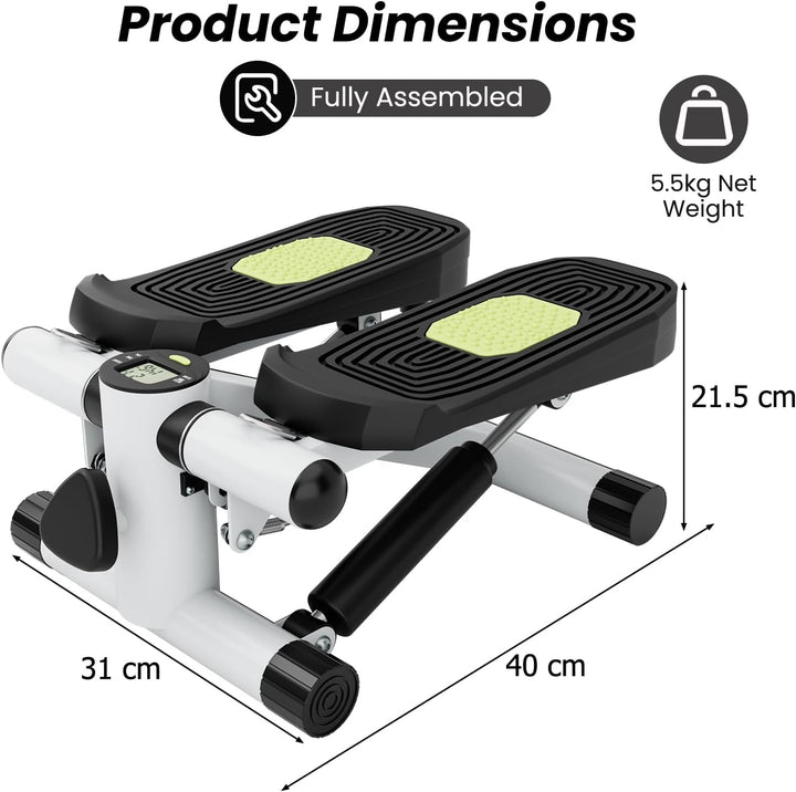 KOMFOTTEU Mini Stepper tragbar, Swing Stepper höhenverstellbar mit Widerstandsbändern, LCD-Bildschir