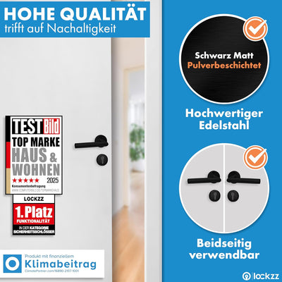 lockzz Türgriff Drückergarnitur Würzburg-II, Edelstahl schwarz matt, Türbeschlag für Wohnungseingang