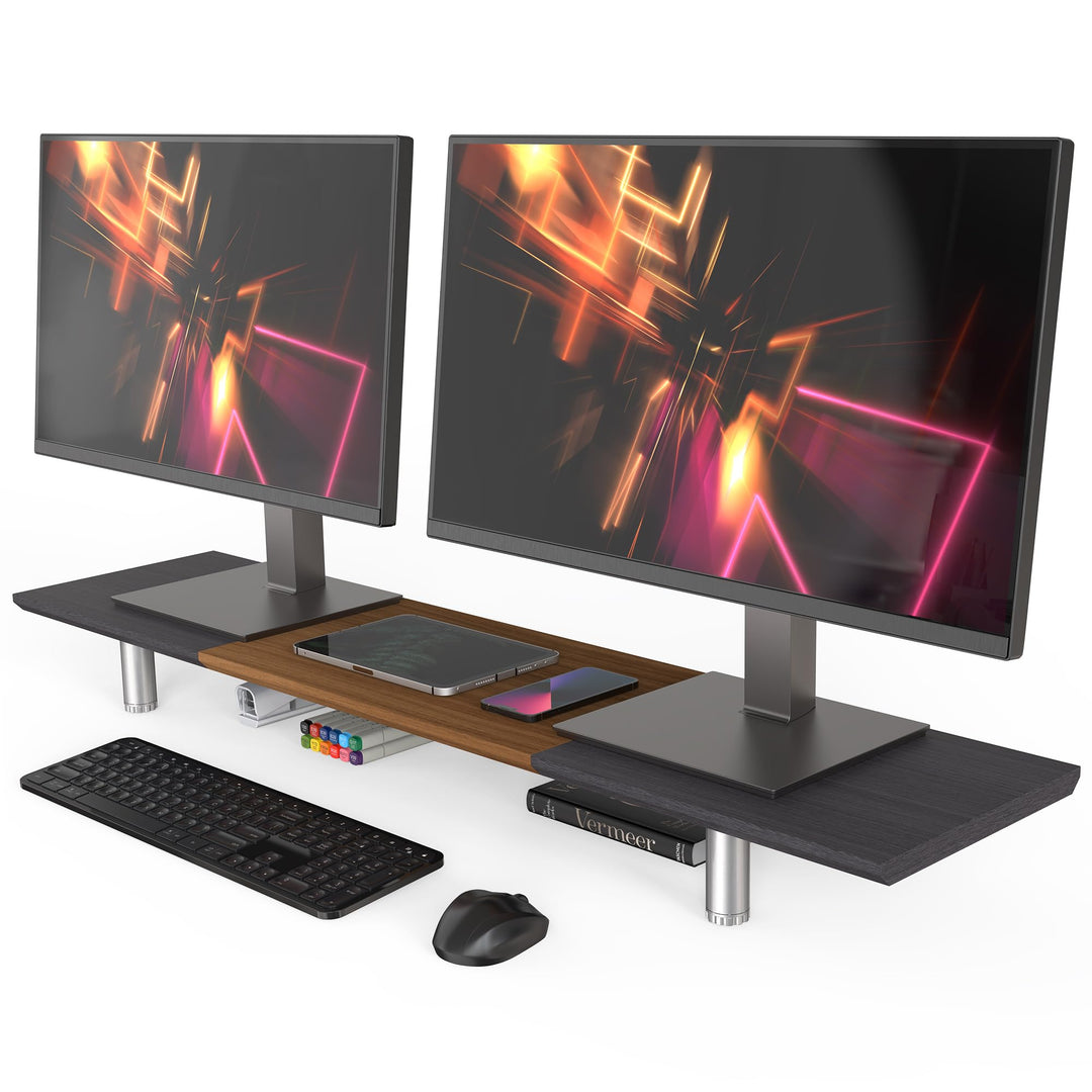 Fenge Grosser Monitorständer 100cm Dual Monitor Stands Riser mit Höhenverstellbarem Bein,Multifunkti