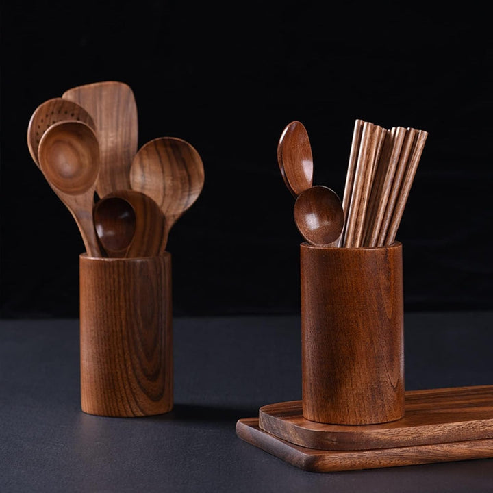 FYBlossom Utensilienhalter Küche Holz Küchenutensilienhalter, Runde Holz Besteckhalter Kochgeschirrh
