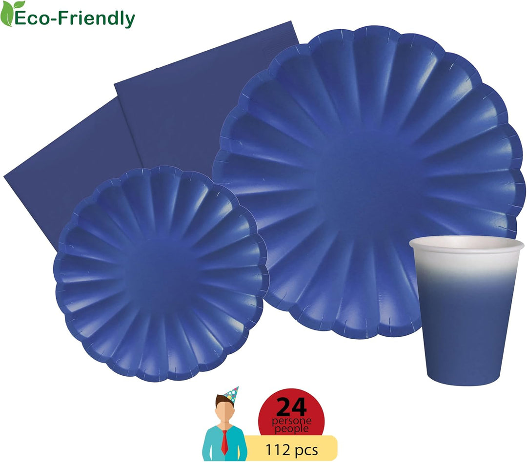 Partygeschirr Party-Set Flower Shape für 24 Personen (112 pcs: 24 Pappteller Ø23cm, 24 Pappteller Ø1