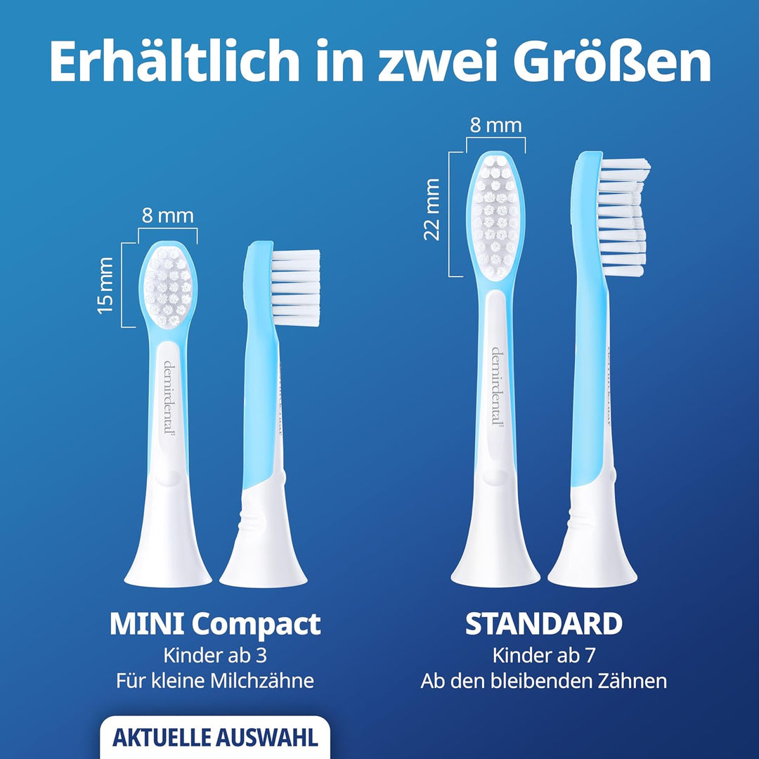 demirdental Kinder Ersatzbürsten passend für Philips Sonicare Kids, Compact Mini Bürstenköpfe für 3-