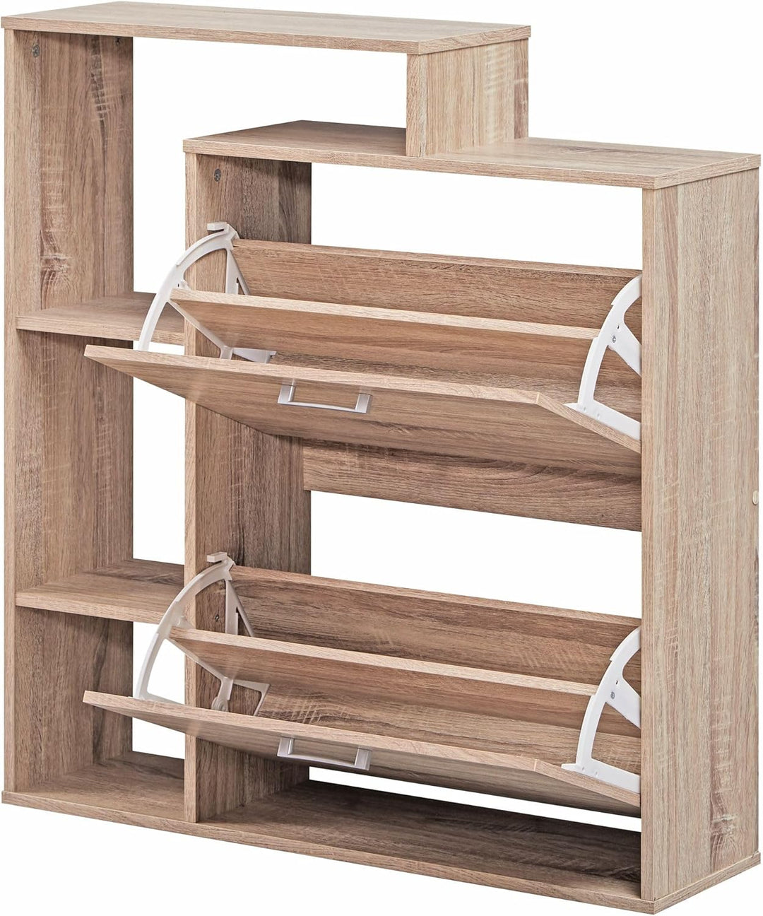 FineBuy Moderner Schuhkipper MASSA Holz 2 Fächer Sonoma Eiche 12 Paar Schuhe, Schuhschrank 85 x 24 x