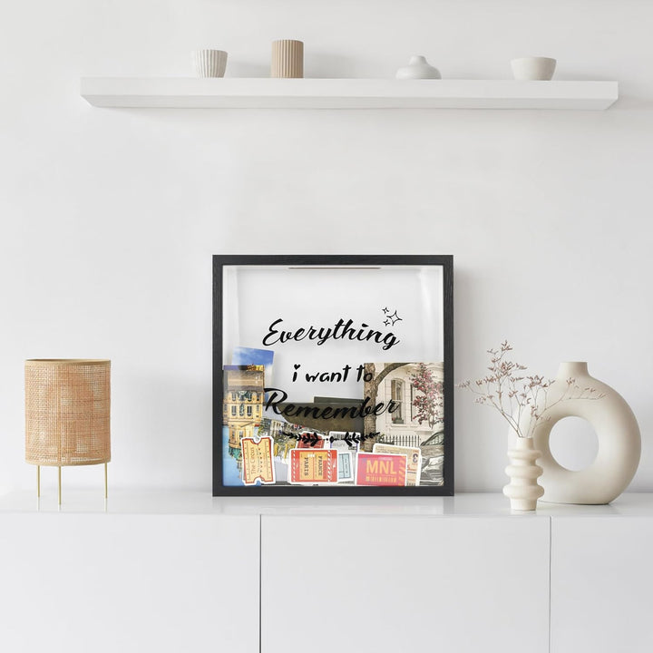 FramePro 30x30 3D Bilderrahmen Schattenbox mit Glasscheibe Ticketstummel Reise Abenteuer Archivbox R